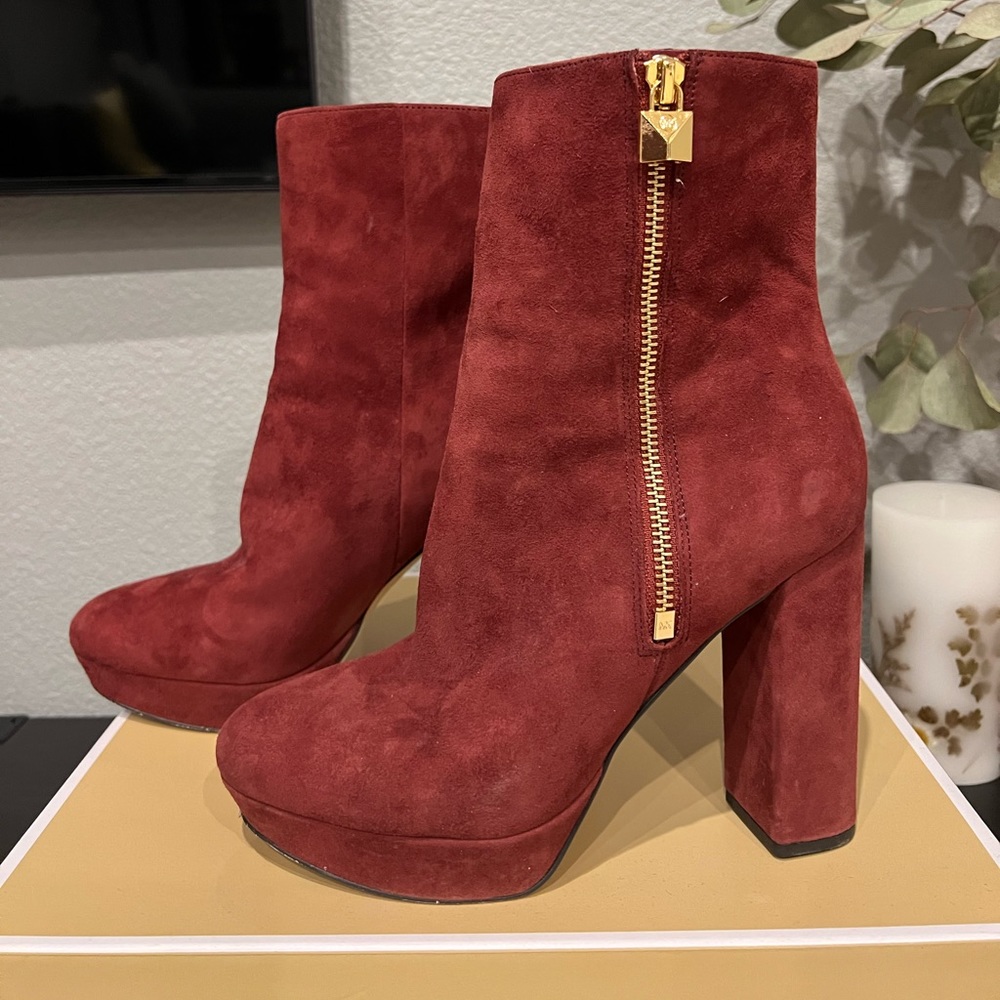 Michael Kors Burgundy Suede Platform Boots